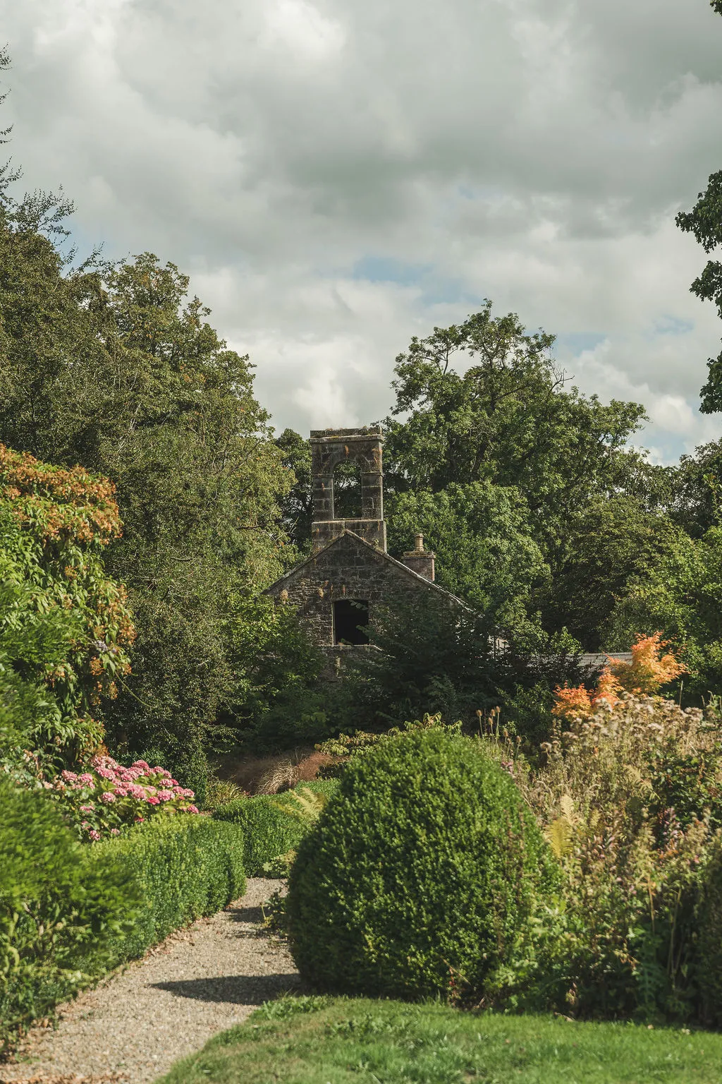 The garden tower rising above the planting